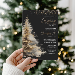 Elegant Black & Gold Christmas Party Invitation