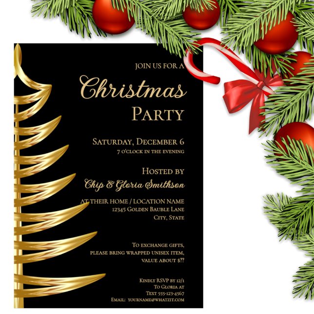 Elegant Black & Gold Christmas Party Invitation (Creator Uploaded)