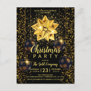 Elegant Black Gold Christmas Party Invitation Postcard
