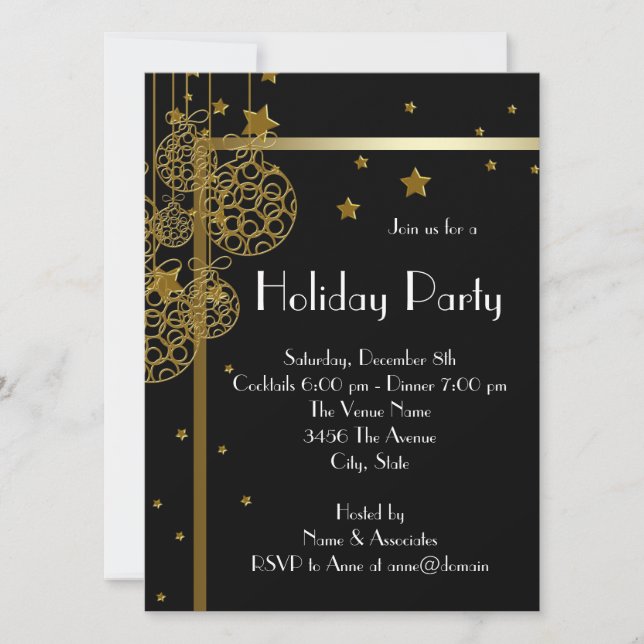 Elegant Black Gold Christmas Party Invitations (Front)