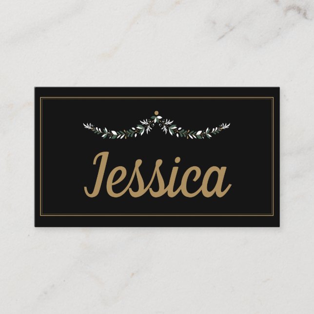 Elegant Black & Gold Christmas Place Card (Front)