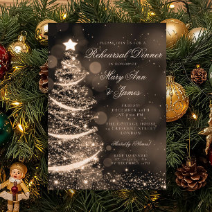 Elegant Black & Gold Christmas Rehearsal Dinner Invitation