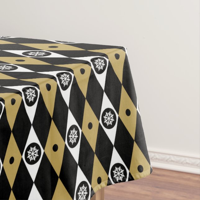 elegant black gold Christmas snowflake Tablecloth (In Situ)
