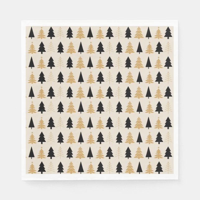 Elegant Black & Gold Christmas Tree Napkin (Front)