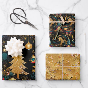 Elegant Black & Gold Christmas Wrapping Paper Sheet