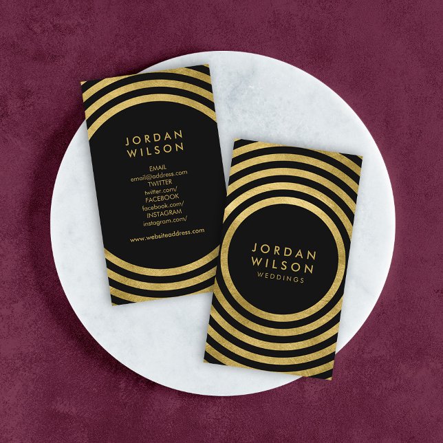 Elegant Black Gold Circles Geometric Social Media Business Card (Creator Uploaded)