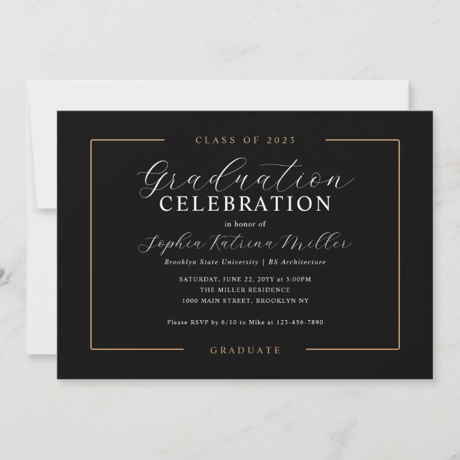 Elegant Black Gold Class Graduate Graduation Party Invitation (Front)