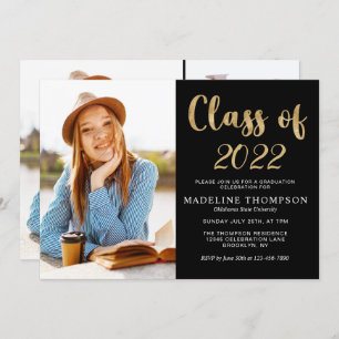 Elegant Black Gold Class of Photo Graduation Invitation