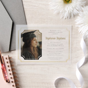 Elegant Black Gold College Univ Graduation Party Vellum Invitations