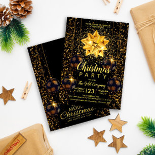 Elegant Black Gold Company Christmas Party Invitation