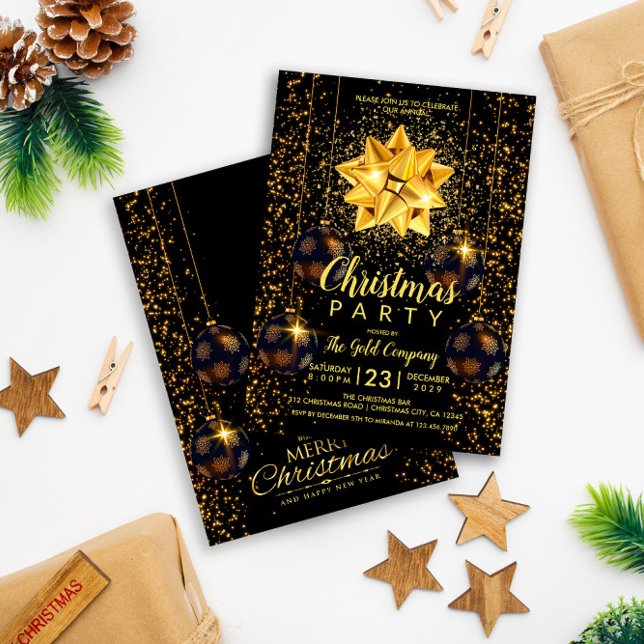 Elegant Black Gold Company Christmas Party Invitation (Creator Uploaded)