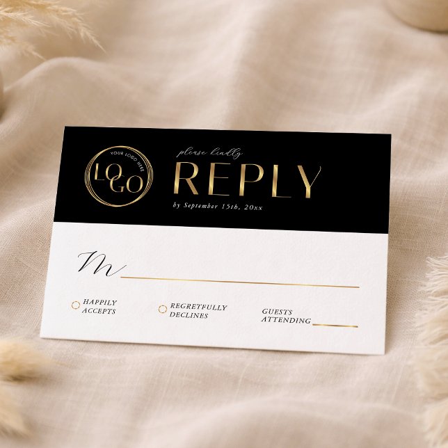 Elegant Black & Gold Company Logo Business Event RSVP Card (Creator Uploaded)