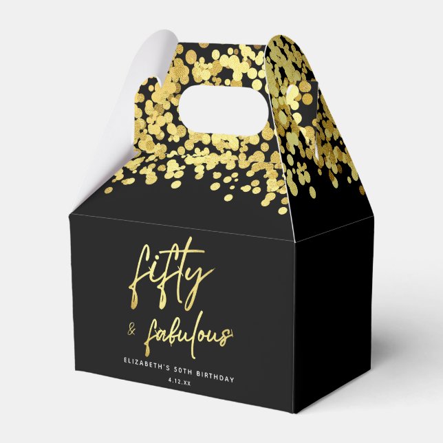 Elegant Black Gold Confetti Fifty and Fabulous Favour Box (Front Side)