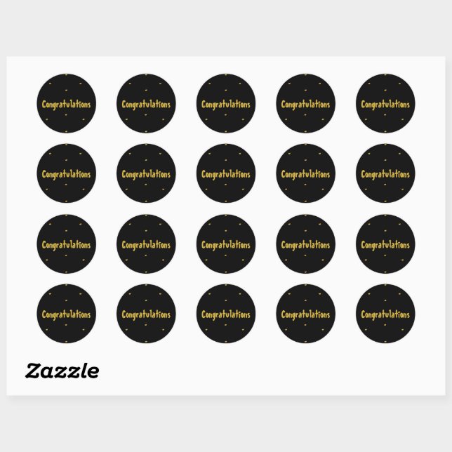 Elegant Black & Gold Congratulations Round Sticker (Sheet)