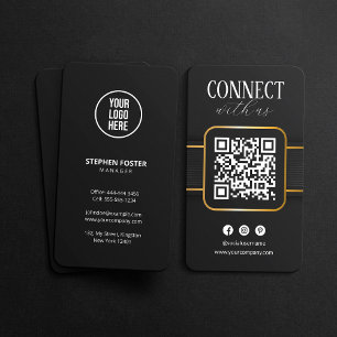 Elegant Black Gold Connect With Us QR Code Social  Business Card