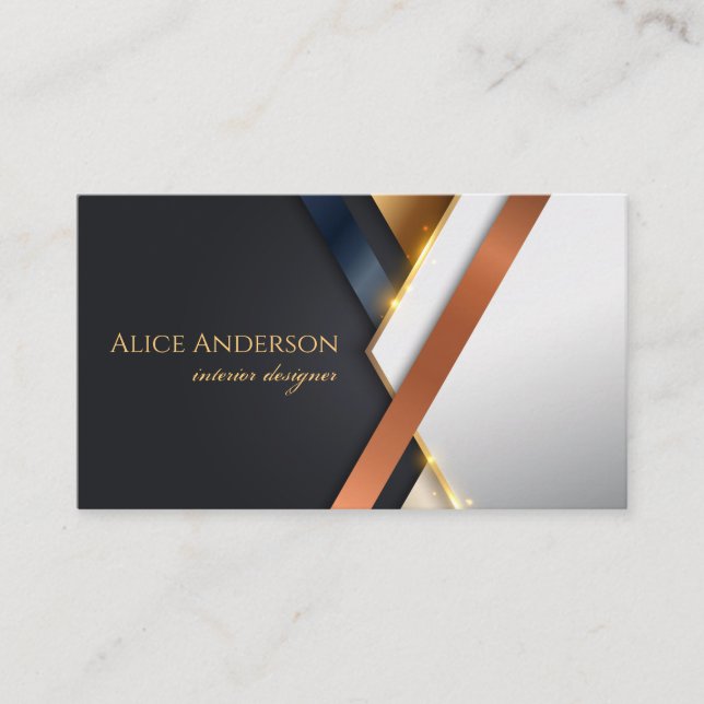 Elegant black gold copper stripes designer  business card (Front)