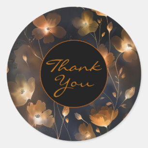 Elegant black gold copper terra cotta floral  classic round sticker