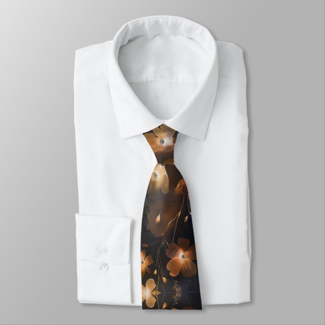 Elegant black gold copper terra cotta floral  tie (Tied)