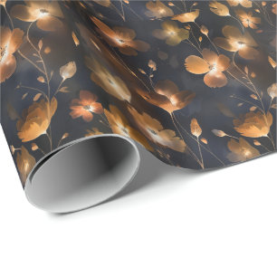 Elegant black gold copper terra cotta floral  wrapping paper
