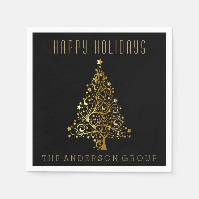 Elegant Black Gold Corporate Office Holiday Party Napkin (Front)