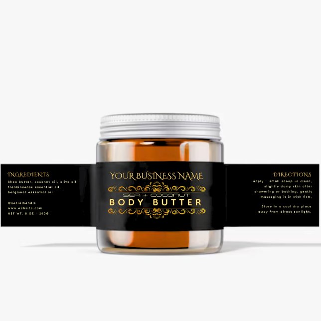 Elegant Black Gold Cosmetic Jar Wrapper Label (Creator Uploaded)