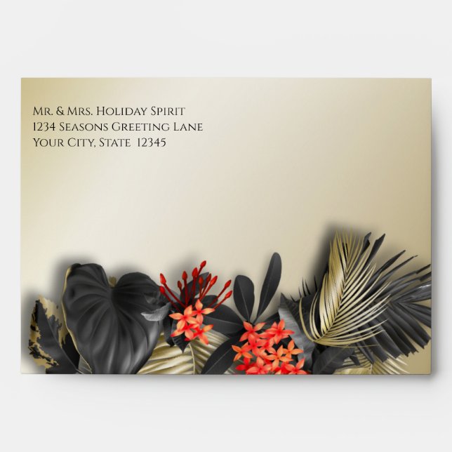 Elegant Black Gold Crimson Tropical Foliage Envelope (Front)