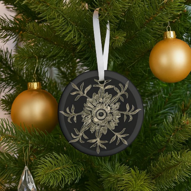 Elegant Black & Gold Crystal Christmas Hexagon  Glass Tree Decoration (Creator Uploaded)