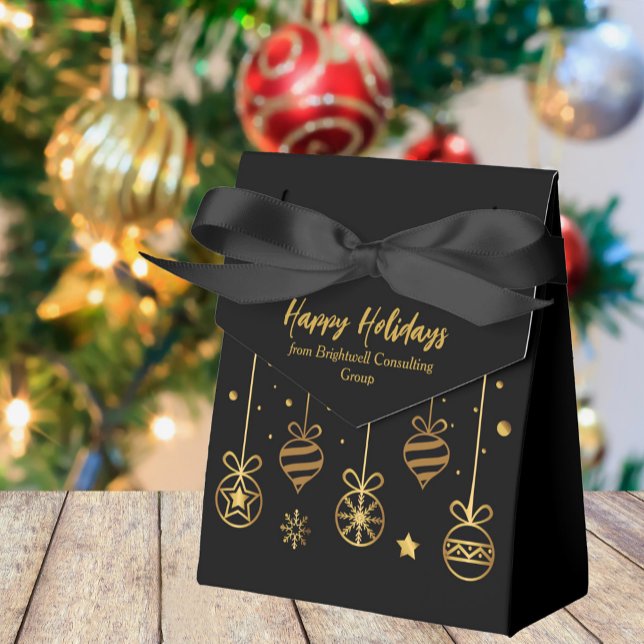 Elegant Black Gold Custom Business Holiday Party Favour Box (Creator Uploaded)