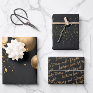 Elegant Black & Gold Custom Christmas Wrapping Wrapping Paper Sheet