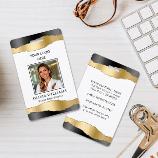 Elegant Black & Gold Custom Employee Photo Company ID Badge