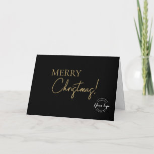 Elegant Black Gold Custom Logo Corporate Christmas Holiday Card