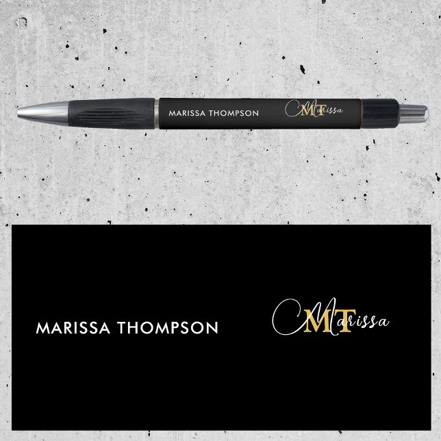 Elegant Black Gold Custom Monogram Script Name (Elegant Black Gold Custom Monogram Script Name Pen)