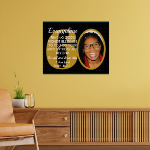Elegant Black Gold Custom Text Photo 60th Birthday Poster