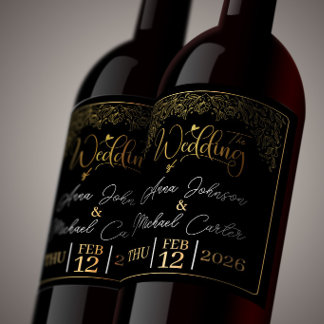 Elegant Black & Gold Custom Wedding Gift Wine Label