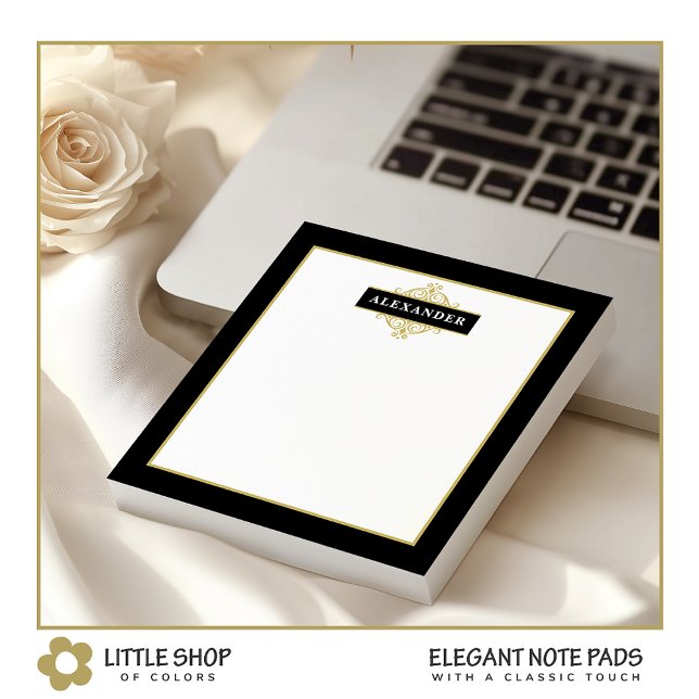 Elegant Black Gold Customisable Monogram Notepad (Creator Uploaded)