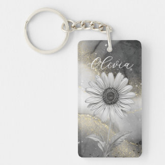 Elegant Black & Gold Daisy Custom Key Ring