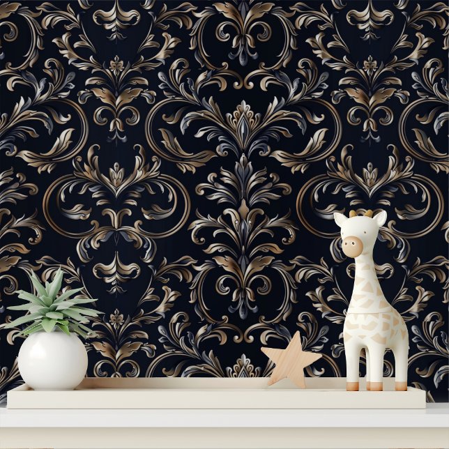 Elegant Black Gold Damask Peel and Stick Wallpaper (Creator Uploaded)