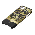 Elegant Black & Gold Damask with Monogram