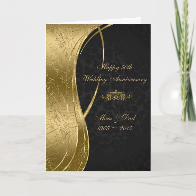 Elegant Black & Gold Damasks Card (Front)