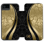 Elegant Black & Gold Damasks Wavy Geometric Shapes Incipio iPhone Wallet Case (Folio Open)