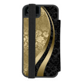Elegant Black & Gold Damasks Wavy Geometric Shapes Incipio iPhone Wallet Case (Folio Back)