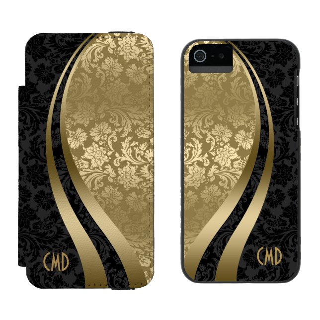 Elegant Black & Gold Damasks Wavy Geometric Shapes Incipio iPhone Wallet Case (Side by Side)