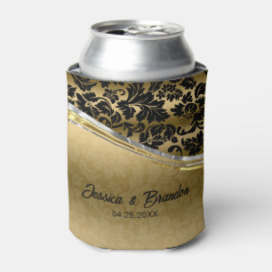 Elegant Black & Gold Damasks With Silver Accents Can Cooler