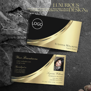 Elegant Black Gold Decor with Logo and Photo Noble Business Card