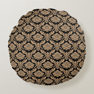 Elegant Black & Gold Demask Classic Design Round Cushion