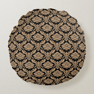 Elegant Black & Gold Demask Classic Design Round Cushion