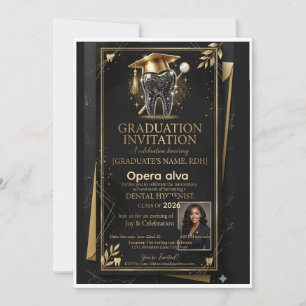 Elegant Black & Gold Dental Hygienist Graduation I Invitation