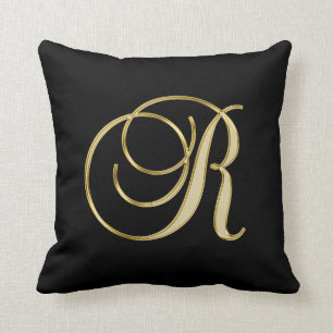 Elegant Black Gold Design Monogram Letter 'R ' Cushion