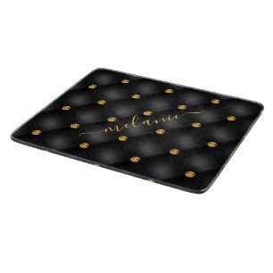 Elegant Black Gold Diamond Tufted Luxury Your Name Cutting Board