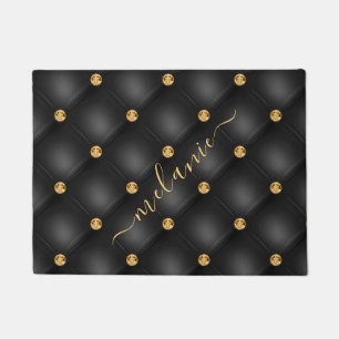 Elegant Black Gold Diamond Tufted Luxury Your Name Doormat